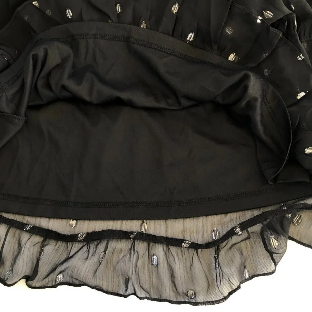 NSR Emma Black Semi Sheer Tiered Ruffle Whimsygoth Ruched Mini Dress Small - Picture 6 of 11